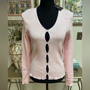 ARDEN B RIBBED KNIT BABY PINK TOP V-NECK KEYHOLE DESIGN PULLOVER SZ XL BRAND NEW